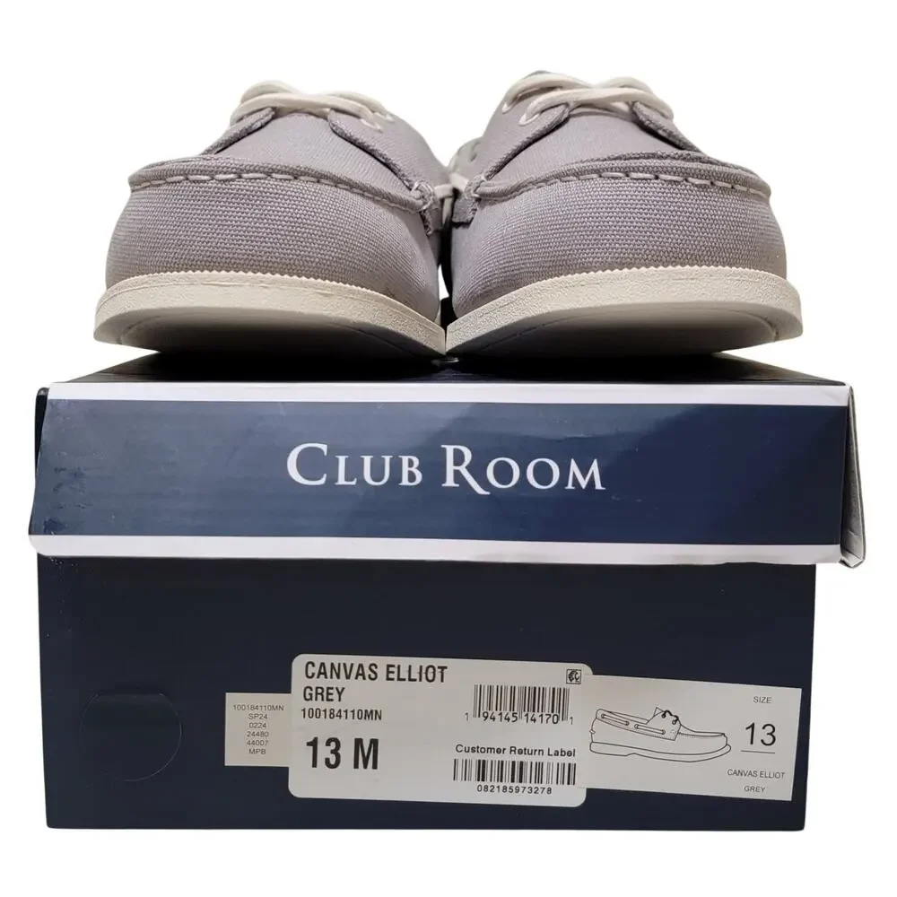 Club Room Men Elliot Canvas 2-Eye Casual Boat Shoes Size US 13M Grey